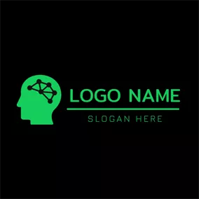 脳ロゴ Green Head and Brain logo design