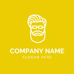 ヒップスターのロゴ Yellow and White Hipster Head logo design