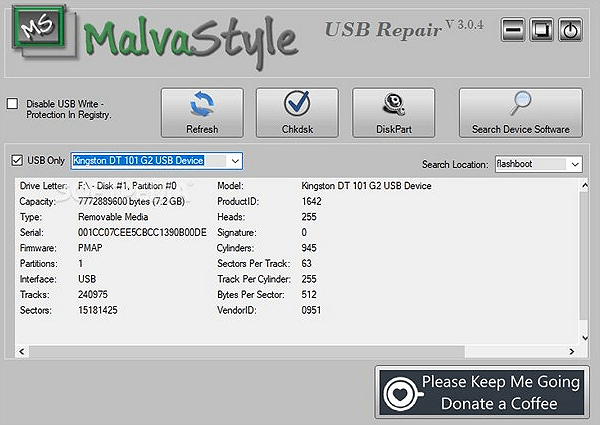 MalvaStyle USB Disk Repair軟體介面