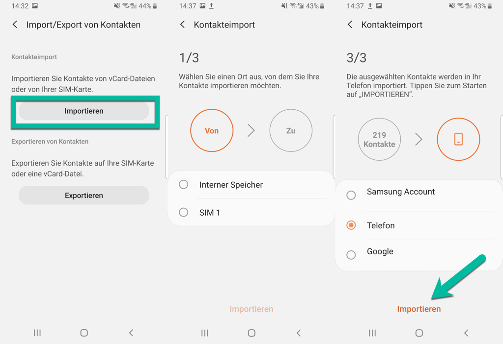 SIM Kontakte importieren