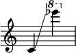 
{
    \override Score.SpacingSpanner.strict-note-spacing = ##t
    \set Score.proportionalNotationDuration = #(ly:make-moment 1/8)
    \override Score.TimeSignature #'stencil = ##f
    \relative c' {
        \time 2/4
        \ottava #0 c4 \glissando \ottava #1 es'''
    }
}
