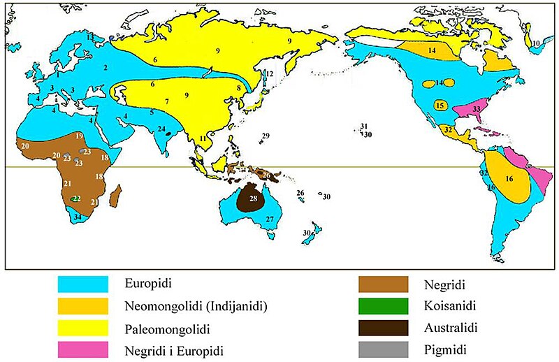 Prostorno–geografsko rasprostranjenje ljudskih populacija iz prethodne tabele