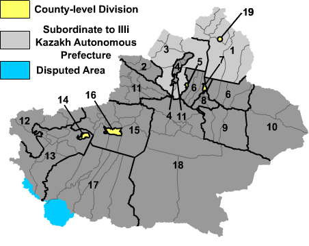 Map of Xinjiang Uyghur Autonomous Region