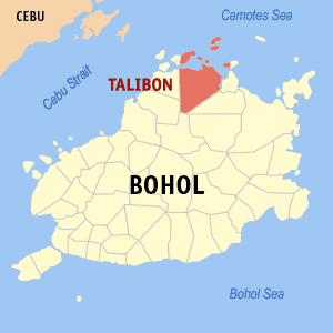 Mapa sa Bohol nga nagapakita kon asa nahimutangan ang Talibon