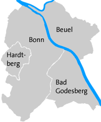 Kaart met de stadsdelen van Bonn