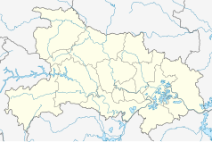 Mapa konturowa Hubei, blisko lewej krawiędzi nieco na dole znajduje się punkt z opisem „Lichuan”