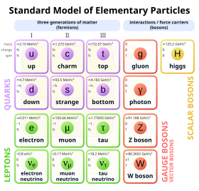 A table with four rows and four columns, with each cell containing a particle identifier