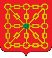 Shield with gold chains on a red background