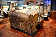 The sarcophagus of Pabasa, which was purchased by the 10th Duke and stood in the Egyptian Hall. It was presented to Kelvingrove Art Gallery and Museum in 1922