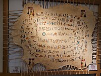 Plains Indian pictographs on a hide at the Agate Visitor Center