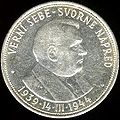 rewers monety o nominale 50 koron z wizerunkiem Jozefa Tiso i inskrypcją VERNÍ SEBE – SVORNE NAPRED