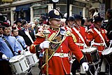 Full dress of the Princess of Wales' Royal Regiment, as worn by the Regimental band.