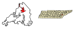 Location of Lenoir City in Loudon County, Tennessee.