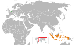 Map indicating locations of Belgium and Indonesia