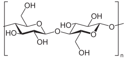 Cellulose, a linear polymer of D-glucose units (two are shown) linked by β(1→4)-glycosidic bonds.