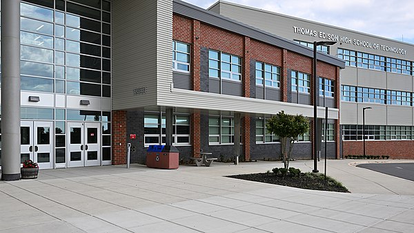 The entrance to Thomas Edison High School of Technology in Wheaton, MD