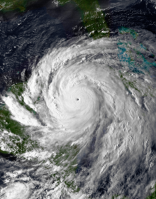 This is a NOAA CLASS image of Hurricane Gilbert at peak intensity. Gilbert was the strongest Atlantic hurricane until it was surpassed by Hurricane Wilma in 2005.