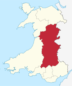 Kart over Powys