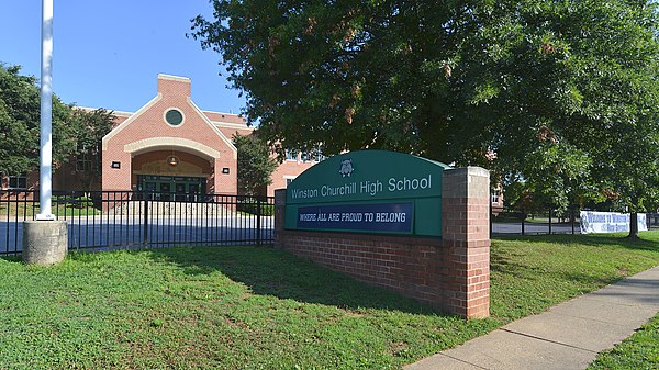 Winston Churchill High School sign, Potomac, MD