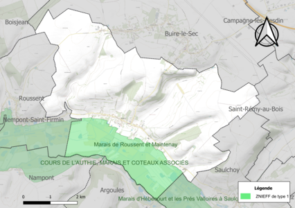 Carte des ZNIEFF de type 1 sur la commune.