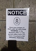 Notice for Authentication for the icon of Our Lady of Solitude of Porta Vaga near at the chapel in San Roque Parish