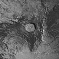 Satellite image of the 2022 Hunga Tonga–Hunga Haʻapai eruption and the extratropical remnants of Cyclone Cody.