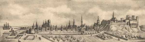 City skyline of Tallinn (Reval) and the harbour in 1650