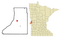 Location of Wheaton within Traverse County, Minnesota