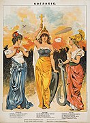 Poster tahun 1914 menampilkan Marianne, Ibu Rusia dan Britannia.