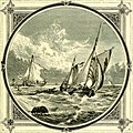 A pair of schuyts aground, in a print dated 1860.