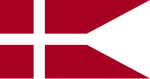 Danmarks örlogsflagga. Notera den mörkare färgen, kraprød.