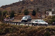 Former President Ronald Reagan's hearse arrives at the Ronald Reagan Presidential Library on June 7, 2004.