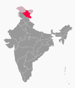 Ladakh in India (lighter shade indicated claimed but not controlled territories)