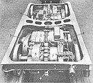 Bogi motriu d'un automotor. 1) Motors de tracció. 2) Primera reducció. 3) Segona reducció. 4) Roda dentada. 5) Embragatge lliscant. 6) Fre de cremallera sistema 1. 7) Fre de cremallera sistema 2.