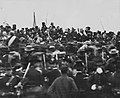 Image 23One of only two confirmed photos of Abraham Lincoln (sitting in center, facing camera, without his traditional top hat) at Gettysburg a few hours prior to giving the Gettysburg Address at Gettysburg National Cemetery on November 19, 1863. The address, which was only 271 words in length, ranks among the most famed speeches in American history. (from History of Pennsylvania)