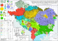 Românii, colorați în albastru, în Europa centrală și de sud-est în prezent.