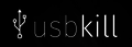 The words "USBkill" in exclusively lowercase letters, in white on a black background. To the left is the USB symbol.