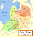 Image 4Baltic tribes around 1200, in the neighbourhood about to face the Teutonic Knights’ conversion and conquests; note that Baltic territory extended far inland. (from History of Lithuania)