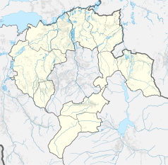 Mapa konturowa powiatu bielskiego, po prawej znajduje się punkt z opisem „Zamek Wołek”