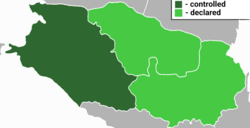 Kuban People's Republic on the map. Light green color indicates the territory of the Stavropol Governorate and the Terek Oblast, which the Kuban claimed under the first constitution