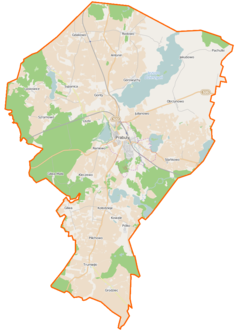 Mapa konturowa gminy Prabuty, u góry po lewej znajduje się punkt z opisem „Sypanica”