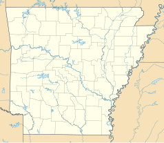 Mapa konturowa Arkansas, na dole po lewej znajduje się punkt z opisem „Fouke”