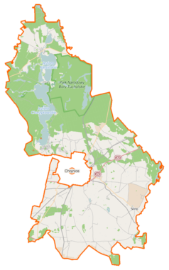 Mapa konturowa gminy wiejskiej Chojnice, blisko centrum na prawo znajduje się punkt z opisem „Krojanty”