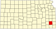 Map of Kansas highlighting Neosho County