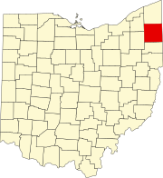 Map of Ohio highlighting Trumbull County