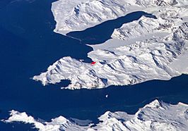 King Edward Point, met Grytviken aangegeven in het rood