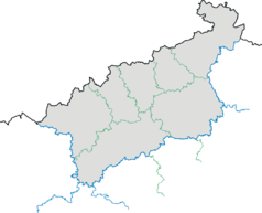 Mapa konturowa kraju usteckiego, blisko centrum na prawo znajduje się punkt z opisem „Brozany nad Ohří”