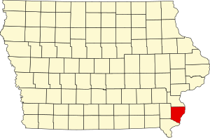 Map of Iowa highlighting Des Moines County