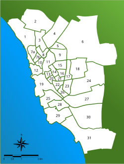 Mapa administratívneho rozdelenia Helsingborgu