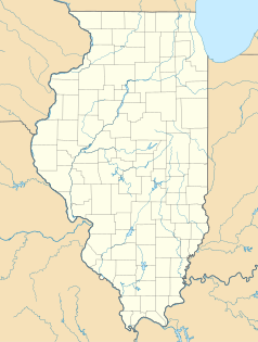 Mapa konturowa Illinois, blisko górnej krawiędzi nieco na prawo znajduje się punkt z opisem „Huntley”